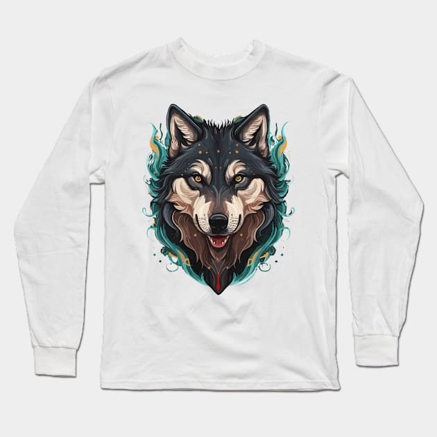 Black Wolf Long Sleeve T-Shirt by Noshiyn